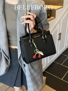 BELLEBORG Printed Women's Handbag & Shoulder Bag, Minimalist & Practical Multi-Function With Pendant - Black - View 7