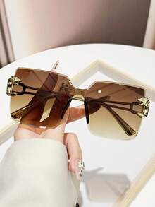 1pc Retro Personalized Fashion Gradient PC Lens Rimless Lightweight Luxury Fashion Glasses - Multicolor - View 21