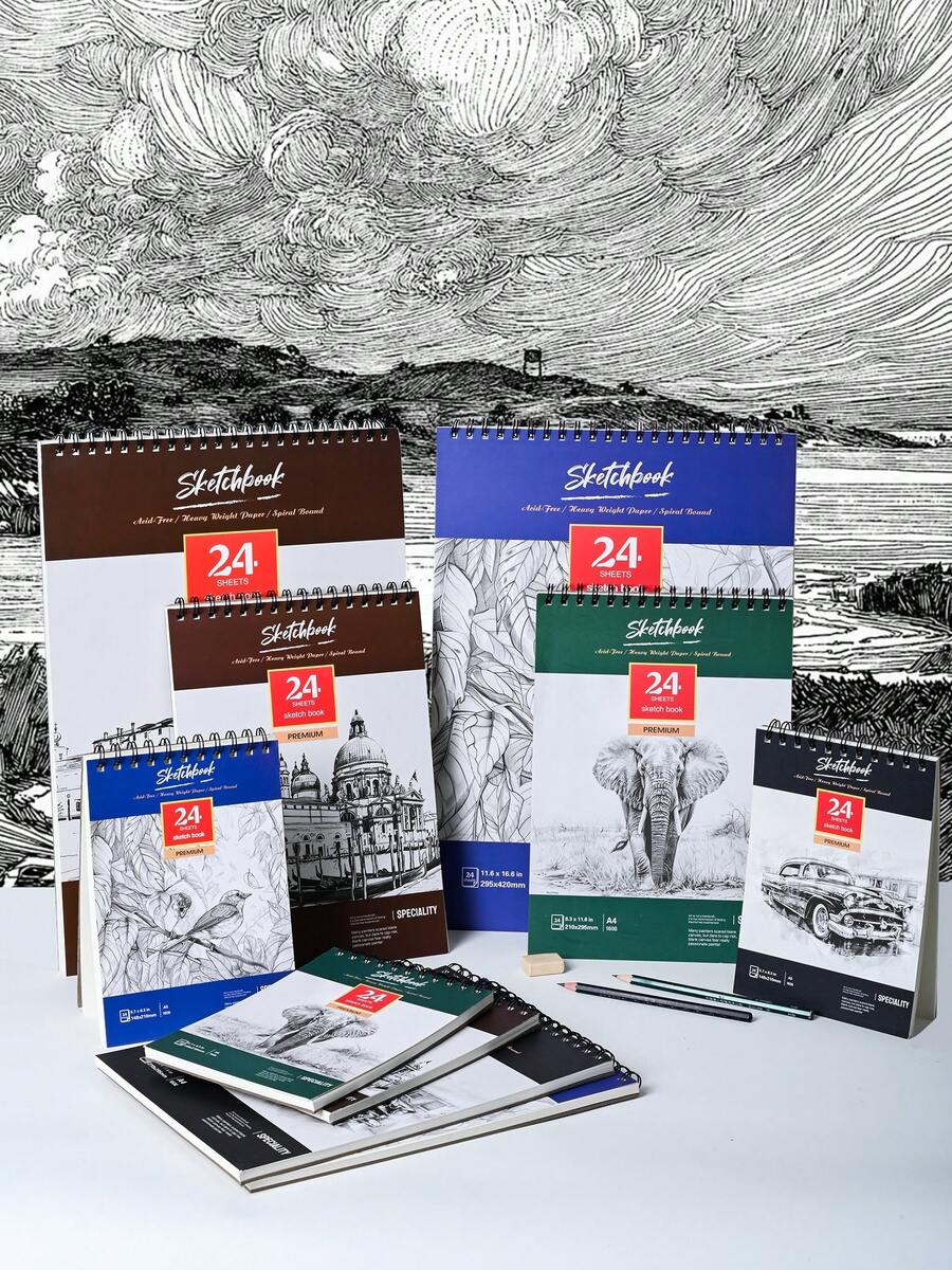 دفتر رسم سبيرال مقوى 1 قطعة، دفتر رسم مائي سميك مقوى 24 ورقة (78 رطل/160 جم/م2) A3/A4/A5، ورق رسم فني خالي من الحمض مناسب للرسم والرسم بالألوان المائية للبالغين والفنانين المبتدئين، هدية عيد الأم، لوازم مدرسية
