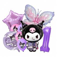 Decoraciones de fiesta de Sanrio Kuromi, decoraciones de globos de dibujos animados lindos de Kuromi, set de globos con números de mariposa morada de Kuromi para fiestas de cumpleaños, decoraciones de pared de fondo para fotos de grupo de fiesta de Kuromi, suministros de fiesta con globos con forma de personaje kawaii de Kuromi