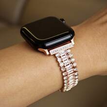 Stainless Steel Metal Watch Band For Apple Watch, Fashion Rhinestone Design For Women, Suitable For Office, Fitness, Party, Comes With Connectors And Adjustment Tool, Fits Wrist Size 15cm-18cm, Available In Black/Rose Gold/Silver/Gold, Compatible With Apple Watch S10/Ultra 1/Ultra 2/S9/S8/S7/S6/S5/Series 4/SE, Fits 40mm/41mm/42mm/44mm/45mm/46mm/49mm Watch Faces