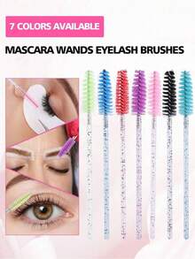 50/100支装一次性睫毛膏刷，适用于睫毛嫁接、眉毛和化妆，水晶色7色（彩色），眉刷，眼影刷，螺旋刷，赠品 - 彩色 - 查看 3