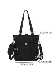 Back To School Casual Niche Design Canvas Backpack, Korean Style Versatile Fashion Handbag & Shoulder Bag, Large Capacity - Black - View 8