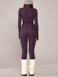 NcmRyu 1套女士修身纯色立领拉链健身跑步健身瑜伽户外运动套装