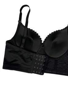 Black Beaded Handmade Fishbone Punk Style Women's Corset Camisole, With Padded Cups, Gothic Corset Bra - Black - View 8
