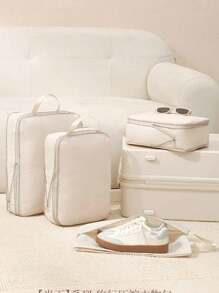 4 أكياس تخزين ضاغطة، مكعبات تنظيم السفر مع حقيبة للأحذية، قابلة للتوسيع وتوفر مساحة تخزين متقدمة - ضرورية للأمتعة والعودة إلى المدرسة