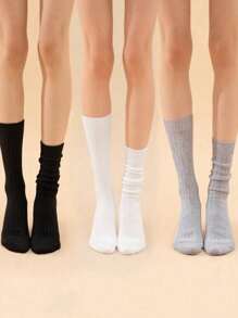 1/3 件时尚袜子，秋冬及膝、中筒、踝袜，适合所有季节，厚实保暖的过膝袜 - 采用双层针织技术制成