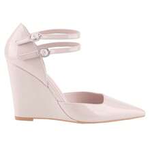 Women's Wedge Pump Heels Pointed Toe Rhinestone Buckle Double Strap High Heel Pumps Dress Shoes - 杏色 - 查看 2