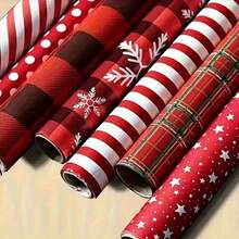 (Folded Packaging, Not Rolls)6-Pack Premium Christmas Wrapping Paper - Snowflake & Red Plaid Patterns For Holiday Gifts, Perfect Christmas Choice - Multicolor - View 1