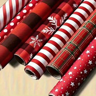(Confezione piegata, non rotoli) Set da 6 rotoli di carta da regalo natalizia premium - Motivi a fiocco di neve e plaid rosso per regali di vacanze, compleanni, matrimoni - Carta pesante per Natale, San Valentino, regali - Set di carta da regalo natalizia a colori misti - Disegno festivo rosso e a fiocco di neve, adatto per vacanze, matrimoni, San Valentino e compleanni - Forniture per decorazioni regalo ideali, scelta natalizia perfetta