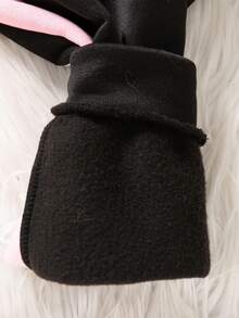 2件套女婴休闲时尚字母蝴蝶结印花长袖连帽卫衣和裤子套装，带保暖内衬，秋冬季 - 黑色 - 查看 10