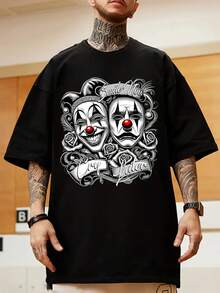 100% single-sided pure cotton, a soft and breathable T-shirt for summer, a popular and trendy T-shirt recently, moisture wicking, printed with clown pattern, suitable for sports, outdoor travel and weekends, the best gift choice - Negro - Ver 1