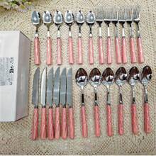 Bộ dao nĩa và nĩa bằng thép không gỉ cán gốm cao cấp 4/24 món, bao gồm dao bít tết, nĩa, thìa tráng miệng, thìa súp, thiết kế trang nhã và độc đáo, phù hợp cho gia đình, nhà hàng, nhà bếp, bữa ăn hàng ngày, tiệc tùng và các buổi họp mặt ngày lễ. - Nhiều màu - Xem 17