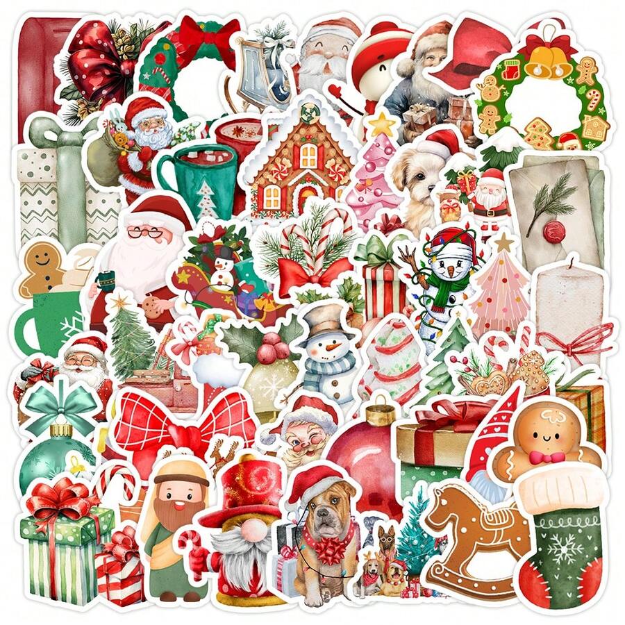 50PCS Christmas Stickers Vinyl Stickers Scrapbook, Journaling, Laptop, Bumper, Skateboard, Water Bottles, Computer, Phone, Cartoon, Hard Hat, Car Stickers - Multicolor - View 1