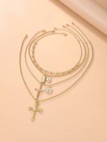 4pcs/8pcs Set Elegant Luxury Geometric Fine Chain Cross Pendant Necklace Set, Fashionable & Graceful For Couples, Suitable For Vacation, Party, Casual Daily Wear, Street Style, Holiday, Birthday, Versatile Necklace Gift - Necklace - View 8