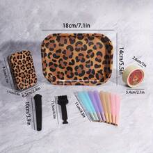 6pcs Rolling Tray Set, For Leopard Pattern Lovers | Includes 180*140mm Rolling Tray, Grinder, Tin Box, 1 Tube, Cleaning Brush, 8-Pack Colorful Cones | All-In-One Set, Smoking Accessories Kit, For Friends, Families, And Smokers - 6件套裝 - 查看 8