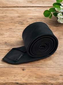 Luxury Men's Skinny Tie Polyester Silk Solid Color Polka Dots Slim Jacquard Groomsmen Tie - 黑色 - 查看 2