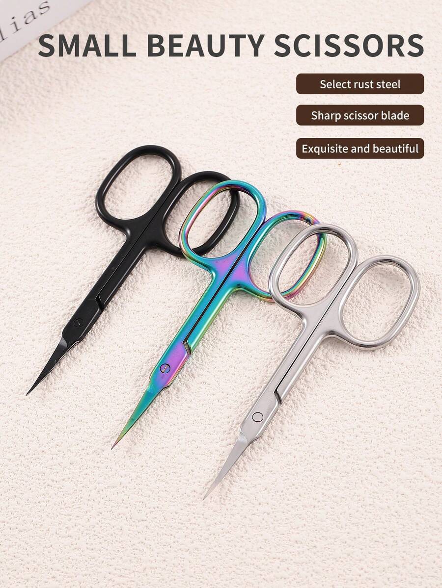 4pcs/3pcs/2pcs/1pc Professional Stainless Steel Curved Tip Precision Scissors, Multi-Functional Beauty Scissors For Trimming Facial Hair, Eyebrows, Eyelashes, Beard, Nose Hair, Ear Hair, Suitable For Men And Women,Makeup,Cheap,Room Decor,Vanity,Travel,Bedroom,Makeup Accessories