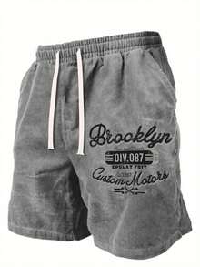 290g Washed, Motorcycle Tool Printed Shorts, High-Quality Wax Printed Cotton Men's Shorts, Suitable For Daily Wear, Adjustable Drawstring Waist Circumference, Elastic Waistband And Pocket, Holiday Gift - 深灰色 - 查看 1