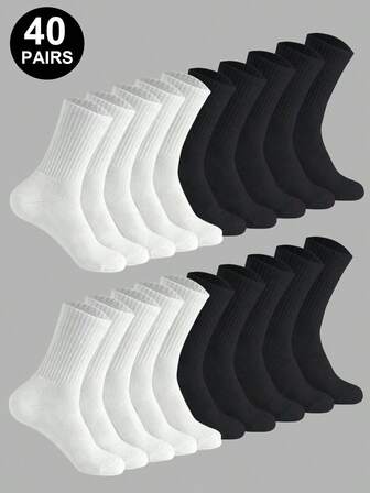 1/10/20/40 Pairs Black White Winter Socks For Women, Fashion Soft Comfortable Breathable Outdoor Sports Running Compression Knee Socks, Business Casual Vacation Dress Socks, Back To School Socks, Halloween Christmas Xmas Gift