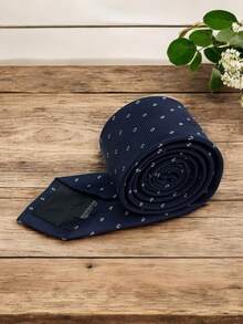 Luxury Men's Skinny Tie Polyester Silk Solid Color Polka Dots Slim Jacquard Groomsmen Tie - 藏蓝色 - 查看 4