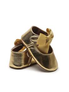 1 Pair Infant Girl Toddler Shoes, Cute Bow Princess Style Infant Walking Shoes - Gold - View 6