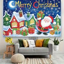 1pc 2D Christmas Theme Photography Backdrop, Includes Santa Claus, Gifts And Snowy Houses, No Electricity Needed, Suitable For Various Occasions, Best For Christmas