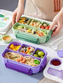 1 件套午餐盒、便当盒、带餐具的午餐盒、方形分区微波炉便当盒、便携式多功能野餐盒、午餐盒、沙拉盒、开学季 - 彩色 - 查看 2