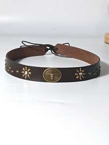 1pc Unisex Western Cowboy Hat, Decorated With A Detachable Floral Gemstone Bull Head Belt - 100% Polyester Hand-Woven Jazz Top Hat, Non-Elastic, Lightweight Design, Suitable For Outdoor Activities, Horseback Riding, Party Stage Performances, Birthday Parties