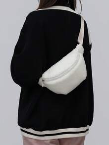 1PC New Autumn/Winter Fuzzy Waist Bag,Soft Sherpa Fabric Adjustable Strap Design - Women's Pouch For Daily, Shopping, Campus & Casual Outings - Multicolor - View 13