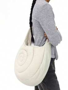 韩国时尚百搭特别泡泡纱蜗牛纹理加厚单肩斜跨包云朵肩托特包适合通勤出游日常逛街 - 米色 - 查看 3