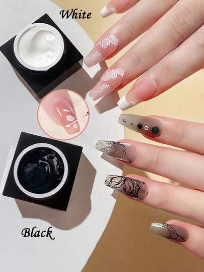 5g Black And White 3D Painted Gel Nail Pull Glue,All Colors Can Be Modulated,Nail Art Gel Liner Painting Polish, Suitable For DIY Nail Art Design