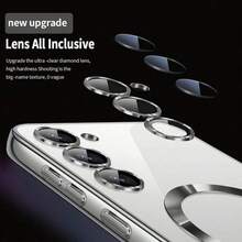 Magnetic Transparent Phone Case Compatible With Galaxy A06 A16 A26 A36 A56 S25 Ultra S24 Ultra, Compatible With MagSafe, Built-In Camera Lens Protector, Luxury Electroplated Soft TPU Transparent Shockproof Ultra-Thin Protective Case, Compatible With Series, Waterproof, Shockproof, Scratch-Resistant.,International Version, Not The Domestic Version - Silver - View 2