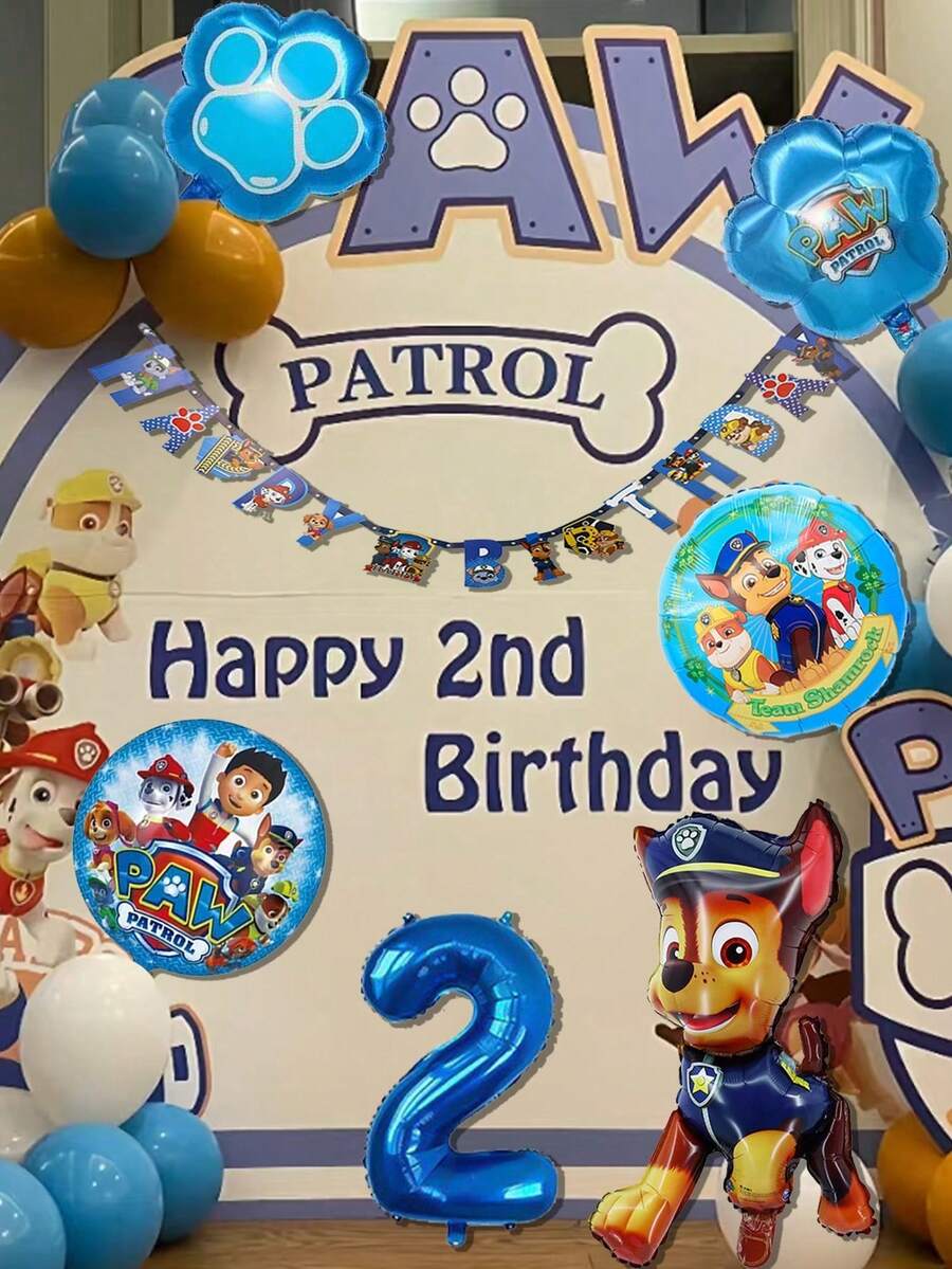 7pcs Paw Patrol Theme Birthday Party Decoration Set, Includes Number Balloons - Official Chase & Skye Theme Decor, Suitable For Boys - Multicolor - View 1