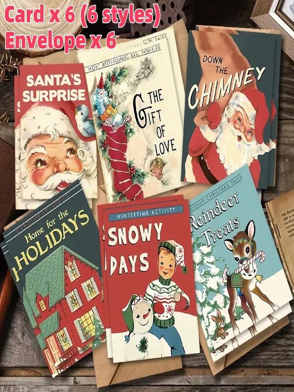 بطاقات تهنئة عيد الميلاد المجيد مع أظرفة، تصاميم متنوعة لسانتا كلوز والغزلان الرجعية، تمنيات عيد الميلاد ورأس السنة الجديدة، تهنئة بمناسبة عيد الربيع، دعوات لحفلات عيد الميلاد الشتوية