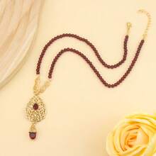 1 pezzo Collana da donna minimalista in stile mediorientale arabo con perline, pendente a goccia floreale in metallo, gioiello adatto per matrimoni tradizionali, celebrazioni di Eid