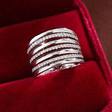 1pc Fashion Wide Band Design Cubic Zirconia Embellished Women's Ring - Multicolor - View 4