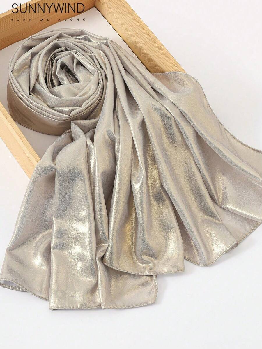1 pezzo Sciarpa/Scialle elegante da sera versatile e luccicante di colore unito - Grigio Chiaro - Visualizzare 1