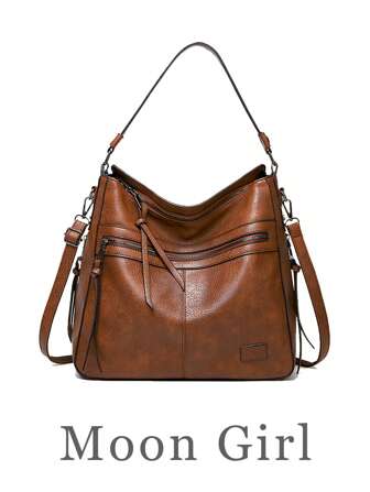 奢华手袋 大容量单肩包 纯色 多功能腋下包 仿皮拉链 时尚托特包 复古斜挎包 邮差包 时尚包 完美适合户外旅行 工作 办公室 送给妈妈的最佳礼物