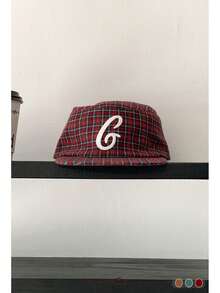 1pc Soft Top Flat Bill Hat, Retro Skateboard 5-Panel Cap, Women Camouflage Brim Hat, BiteBerry Original New American Letter Contrast Color Corduroy Plaid Baseball Cap, Unisex Fashion Casual Versatile Sun Hat, Outdoor Street Skater Hippie Chicks Style Cap - Multicolor - View 20