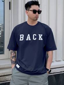 Camiseta azul marino con estampado de letras para hombre, verano, camisetas con gráficos - Azul Marino - Ver 4