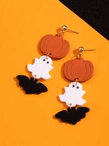 A Pair Of Fashionable And Cute Halloween Pumpkin Ghost Bat Earrings, Suitable For Women's Jewelry Daily/Holiday Party Wear, Can Be Given As A Gift To Friends/Girlfriends - Multicolor - View 2