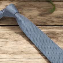 Luxury Men's Skinny Tie Polyester Silk Solid Color Polka Dots Slim Jacquard Groomsmen Tie - 淺藍色 - 查看 3