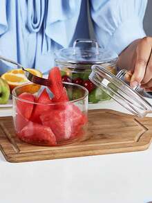 1pc High Borosilicate Glass Bowl With Lid, Transparent Food Storage Container For Fruit, Dessert, Candy, Snacks, Kids Salad Bowl