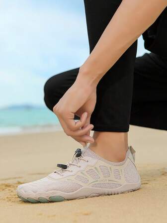 Unisex Striped Pattern Five-Toe Outdoor Water Shoes, Lightweight Breathable Quick-Dry Aqua Socks For Beach, Pool, Boating, Camping, Suitable For Women And Men