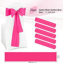 25pcs Satin Chair Sash Tie Bows, Fuchsia Satin Chair Sash Tie Backs For Wedding, Reception, Event, Banquet, Party, Hotel, Ceremony Decor (7*108 Inches) - Multicolor - View 4