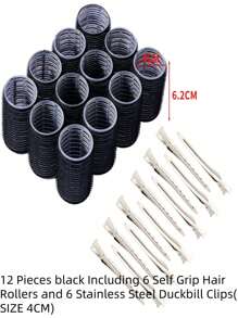 12/18/24 Stücke Lockenstab Haarwickler Set mit 12 selbsthaftenden Haarwicklern und 12 Edelstahlclips, geeignet für langes, mittellanges, kurzes, dickes und feines Haar, Pony und Volumen Locken, Haarstyling Set, Haarpflegewerkzeug, Schönheitsaccessoire Geschenk für Frauen