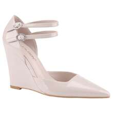 Women's Wedge Pump Heels Pointed Toe Rhinestone Buckle Double Strap High Heel Pumps Dress Shoes - 杏色 - 查看 1