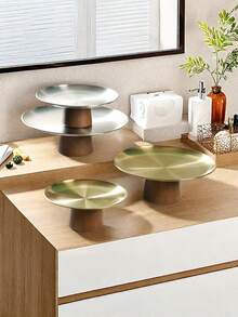 1 khay hình bầu dục bằng thép không gỉ có đế, dùng làm giá đựng bánh, đĩa trưng bày món tráng miệng, đĩa phục vụ hình chữ nhật. - vàng hình bầu dục - Xem 3