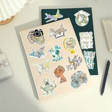 50pcs Retro Vintage World Map Graffiti Creative Decorative Stickers For Notebook, Tablet, Planner - Multicolor - View 9